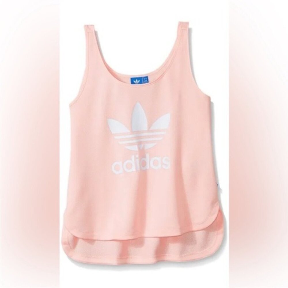 Adidas Peach Crop Tank Top White Trefoil Logo | Athleisure Y2K Gymcore Sz Small